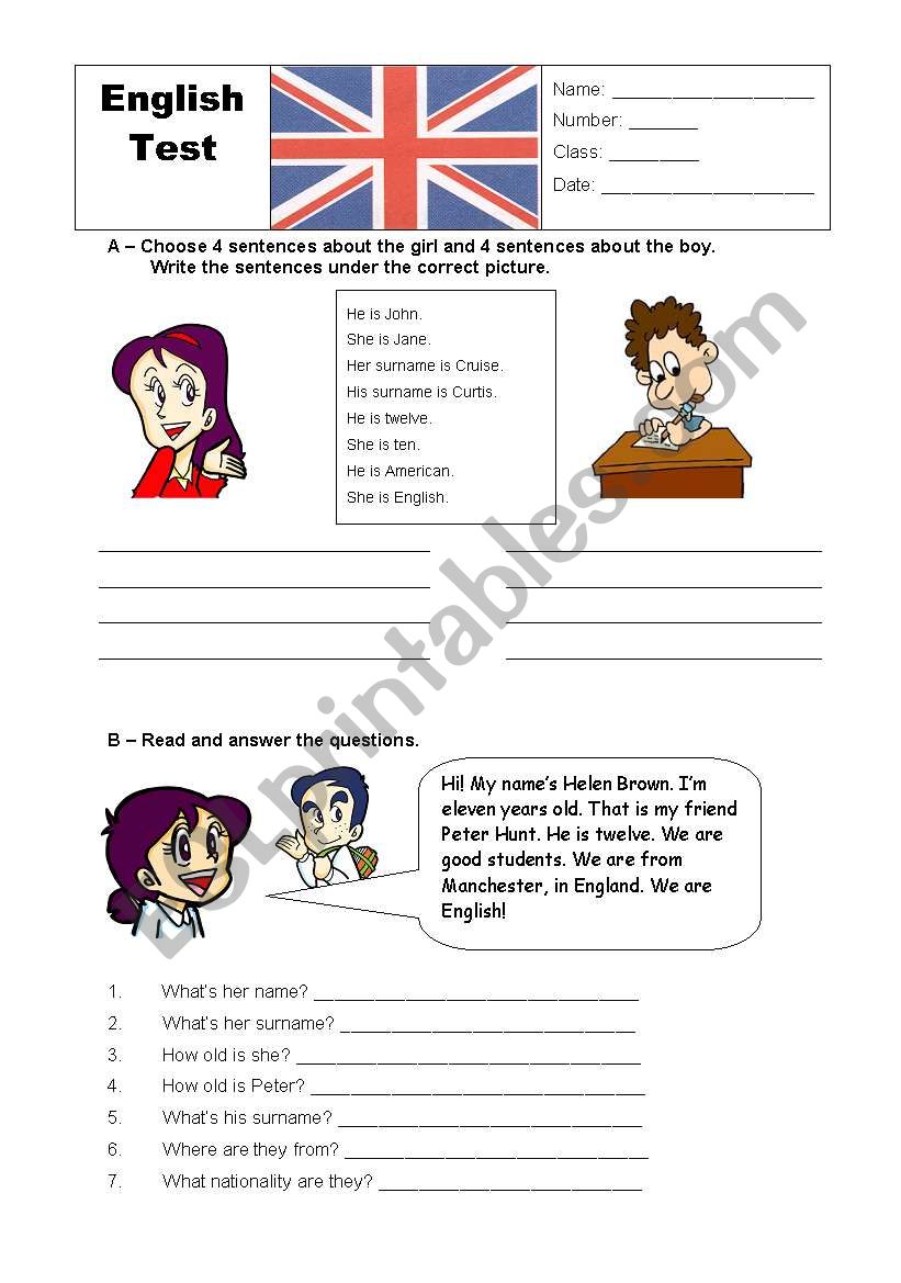  English test - 3 pages worksheet