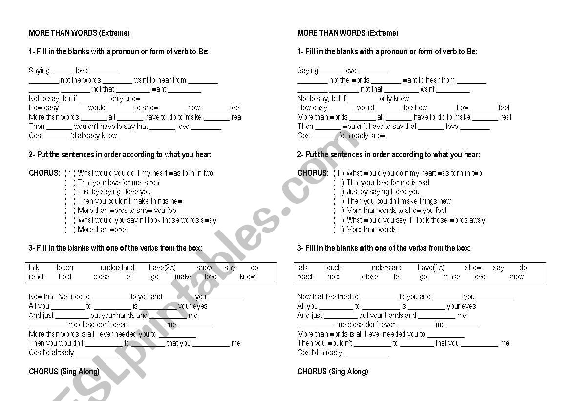 Song - More than Words worksheet