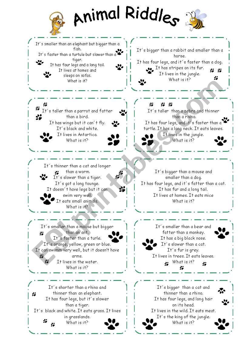 animal riddles - ESL worksheet by sophia13