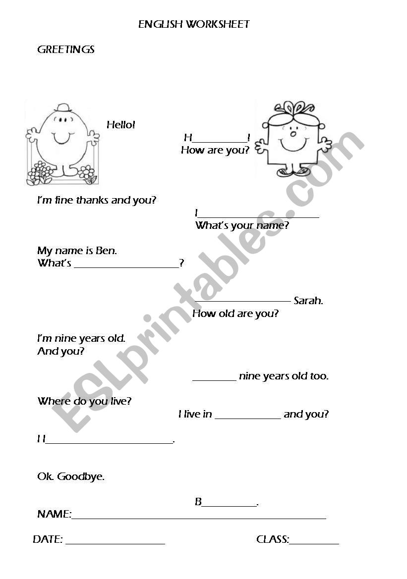 Greetings/Personal ID worksheet