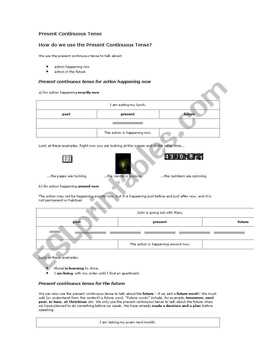 Present continious tense worksheet