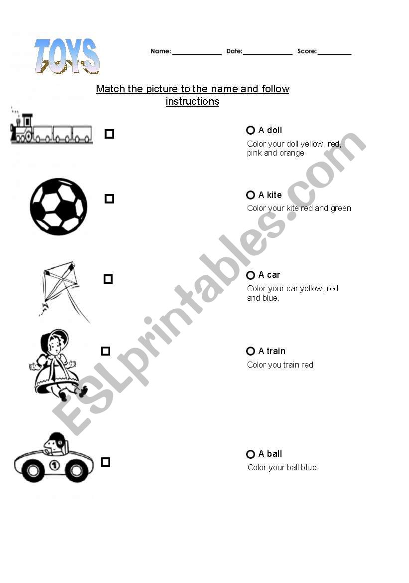 Toys worksheet