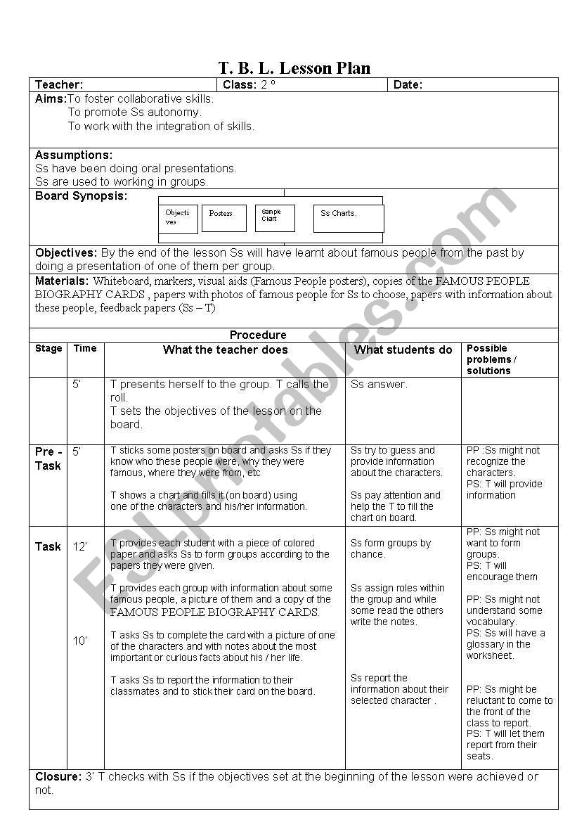 TBL LESSON PLAN (1/3) worksheet