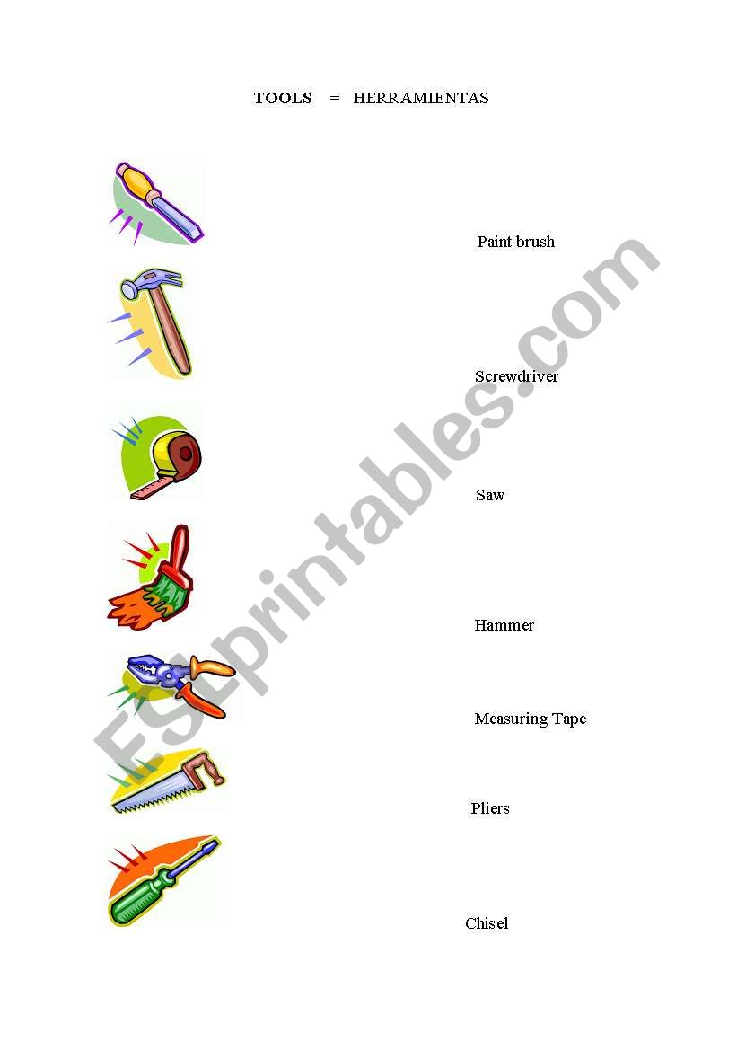 Vocabulary Tools & Materials worksheet