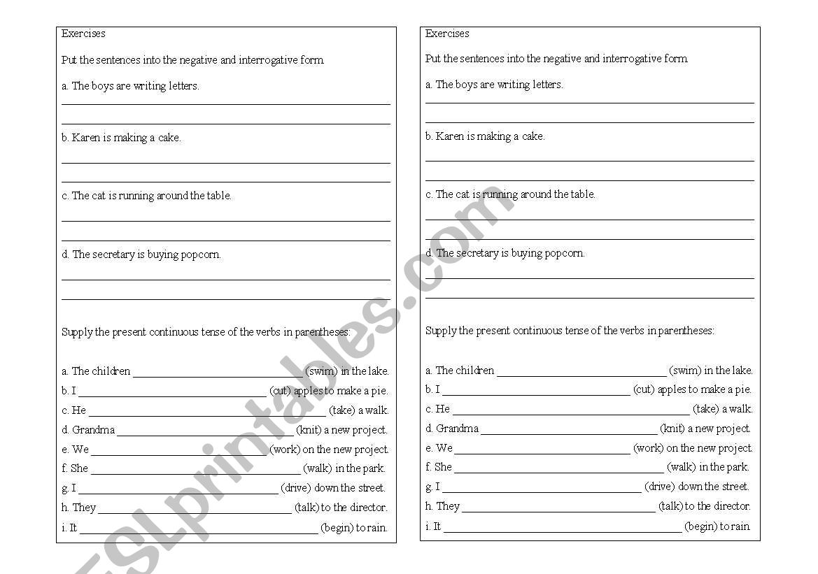 Present Continuous worksheet