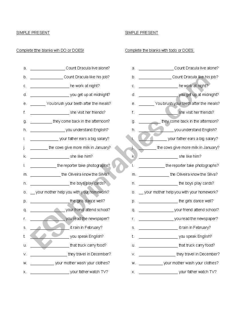 DO or DOES!! worksheet