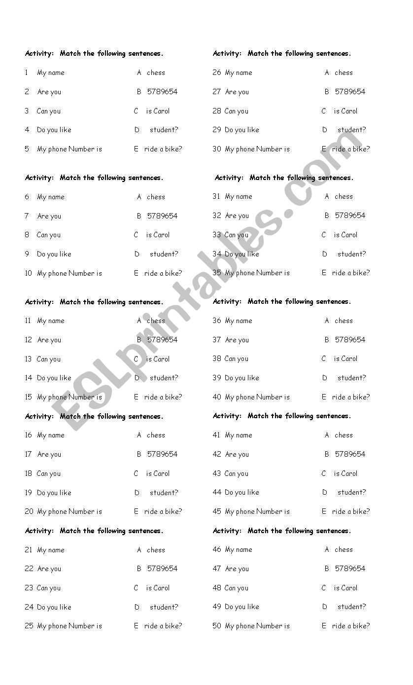 match (personal questions) elementary