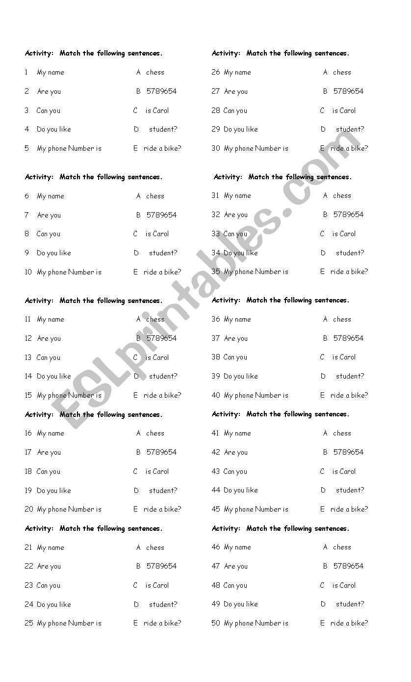 match (personal questions) elementary