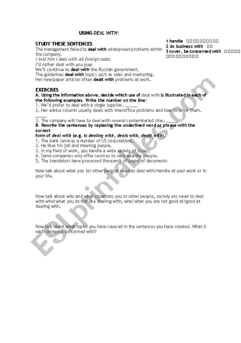 handle-phrasal verbs worksheet