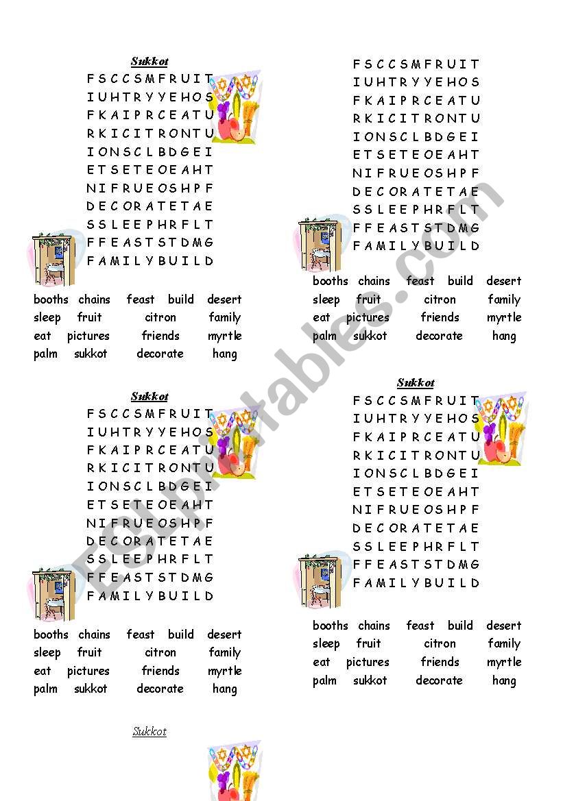 Sukkot wordsearch worksheet