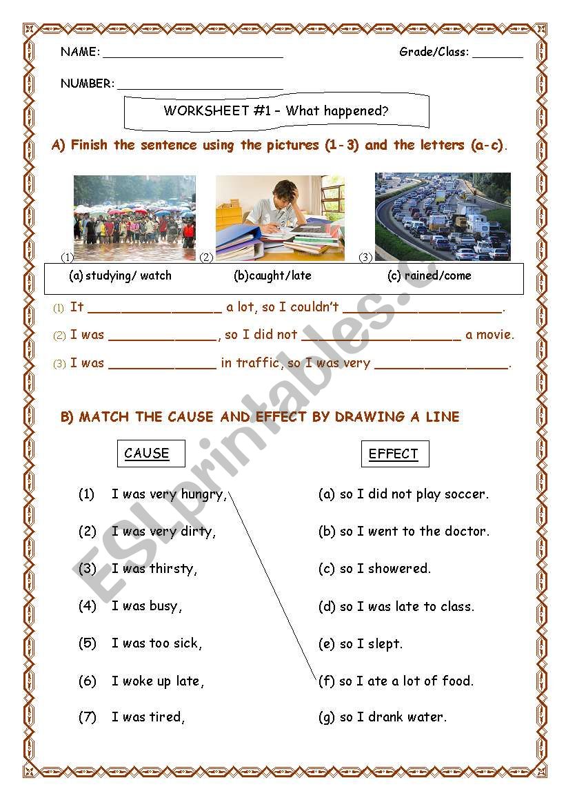 cause and effect worksheet