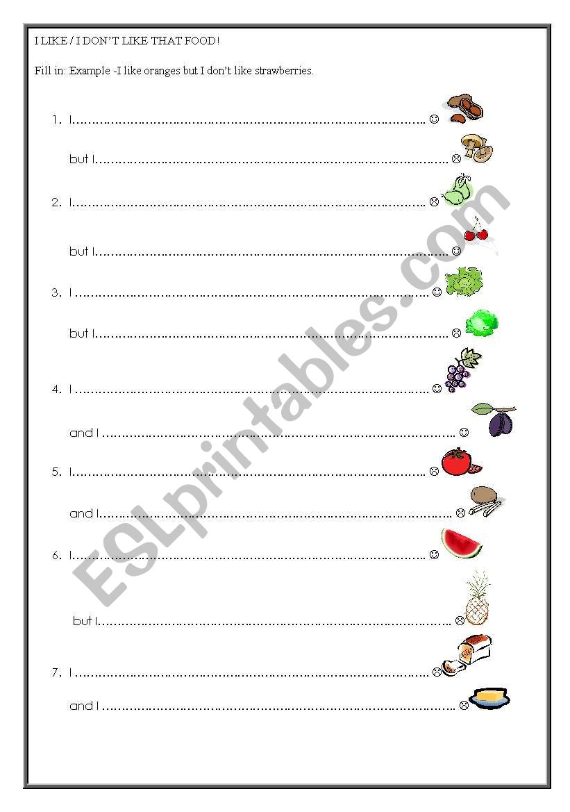I like that food worksheet