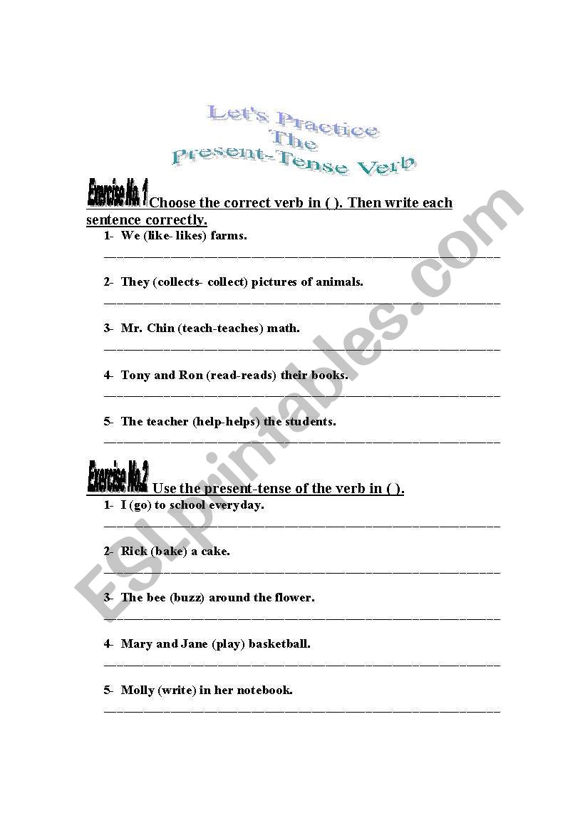 Present tense worksheet