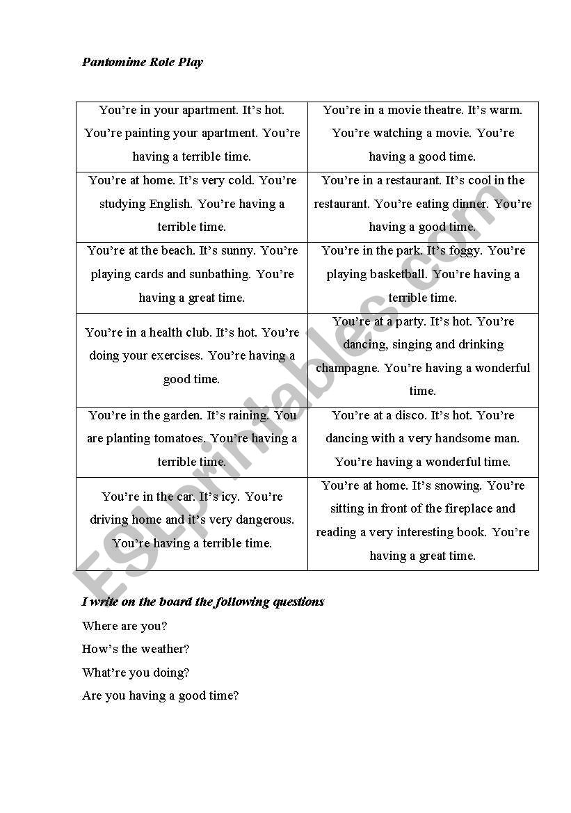 Role-play miming worksheet