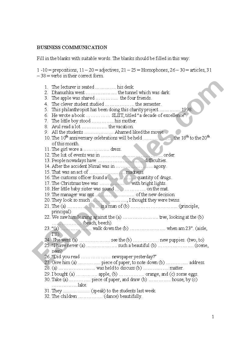 Business Communication worksheet