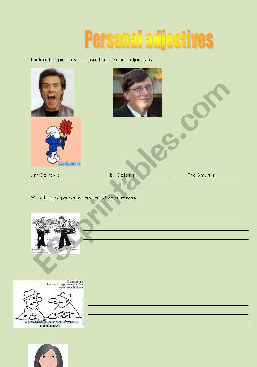personal adjectives worksheet