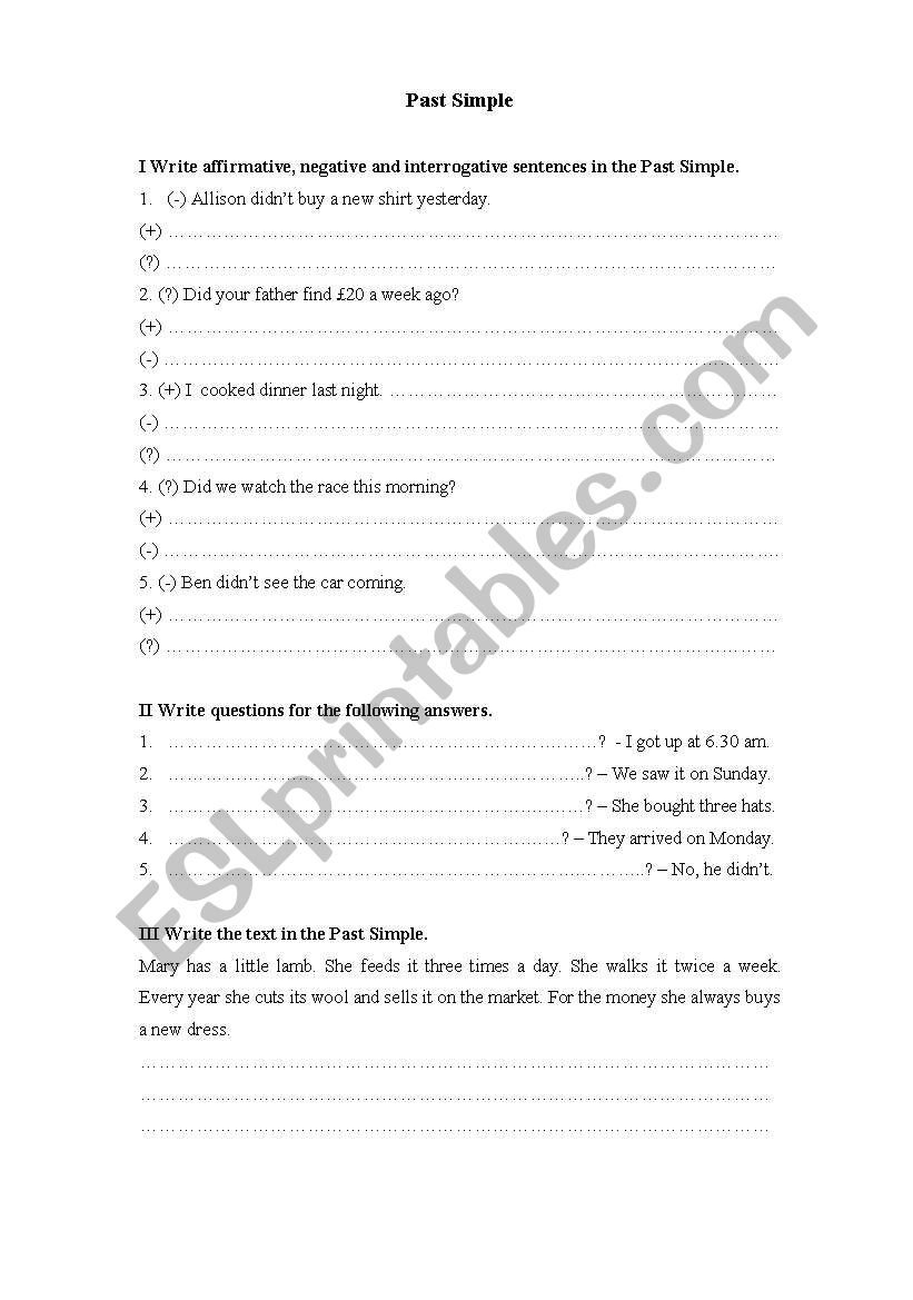 Past Simple revision exercise worksheet