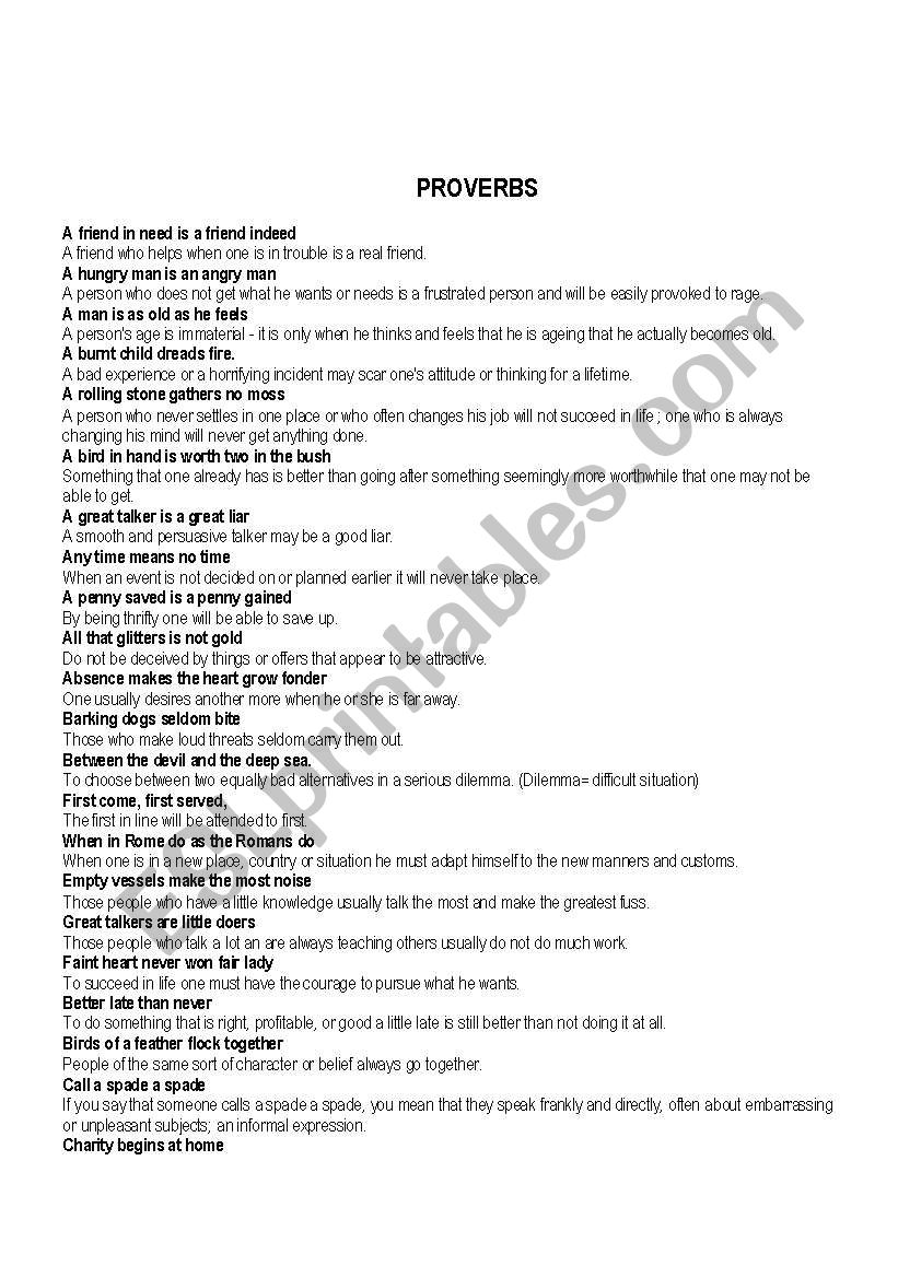 proverbs worksheet