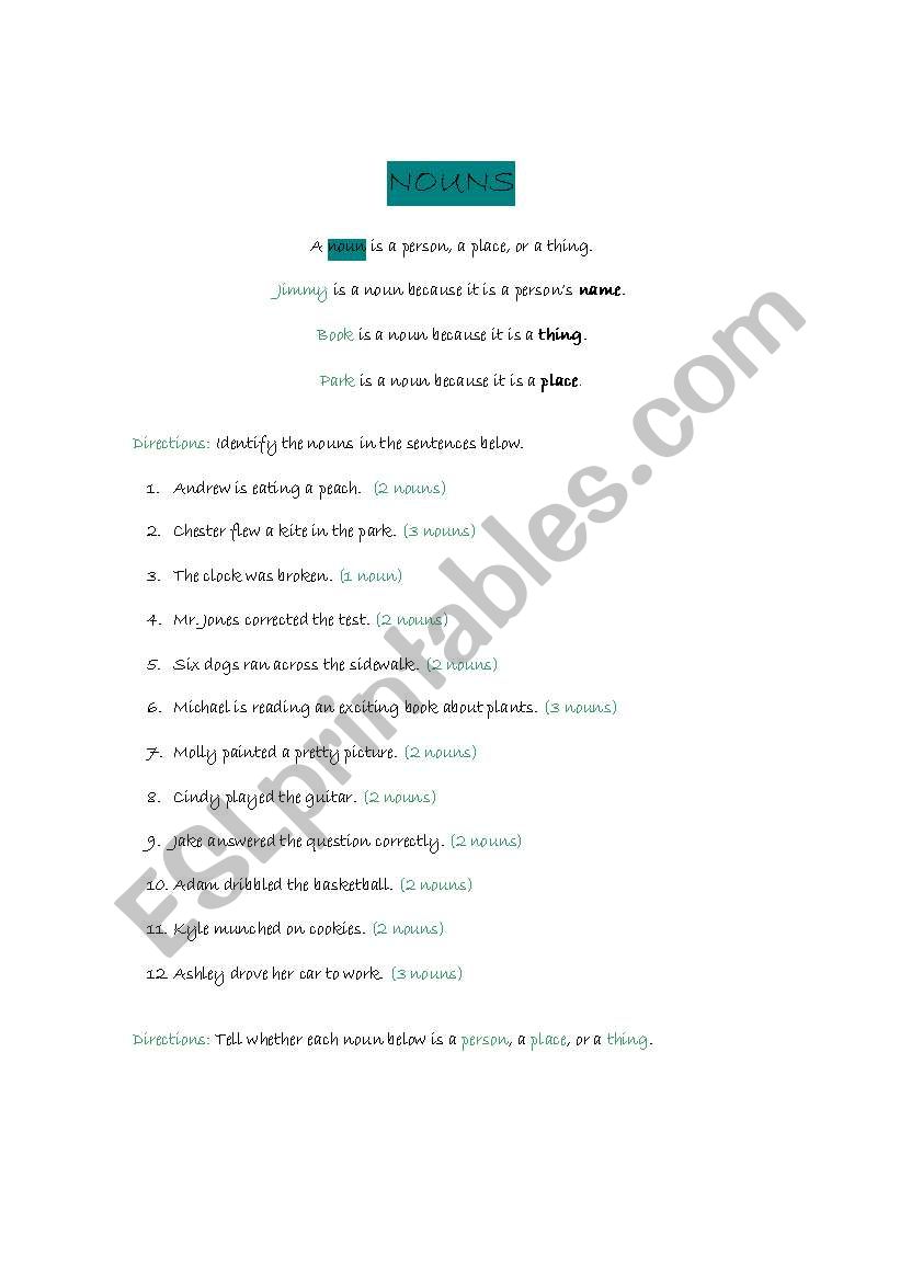 NOUN ACTIVITY worksheet