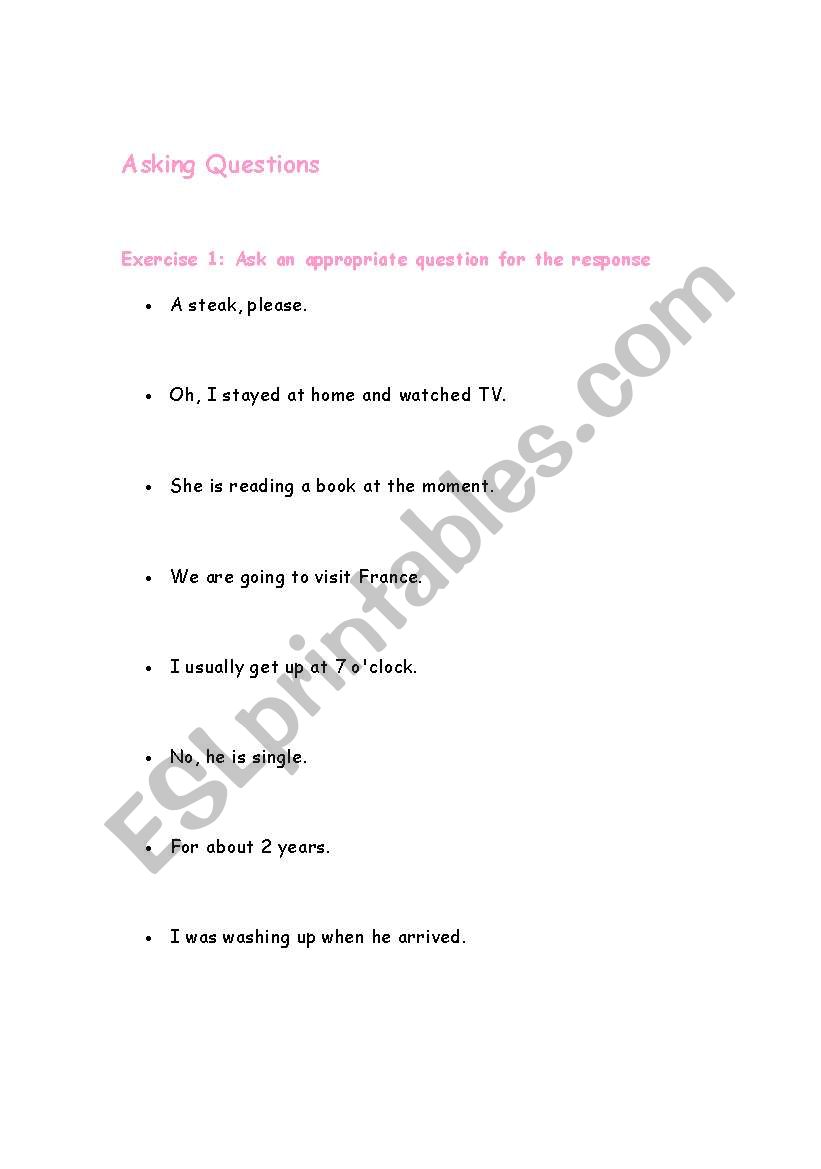 ASKING QUESTIONS worksheet