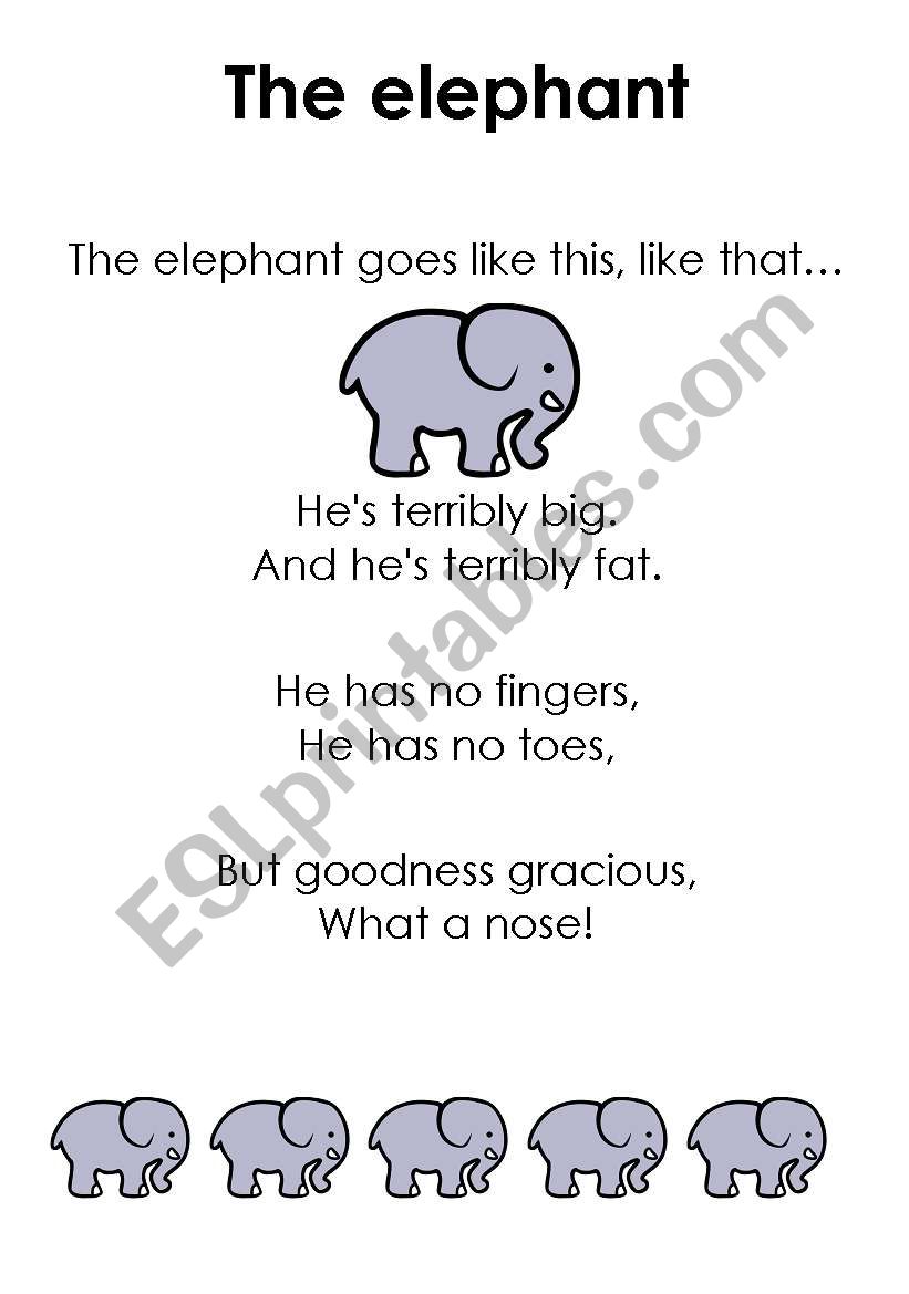 English worksheets: The elephant song