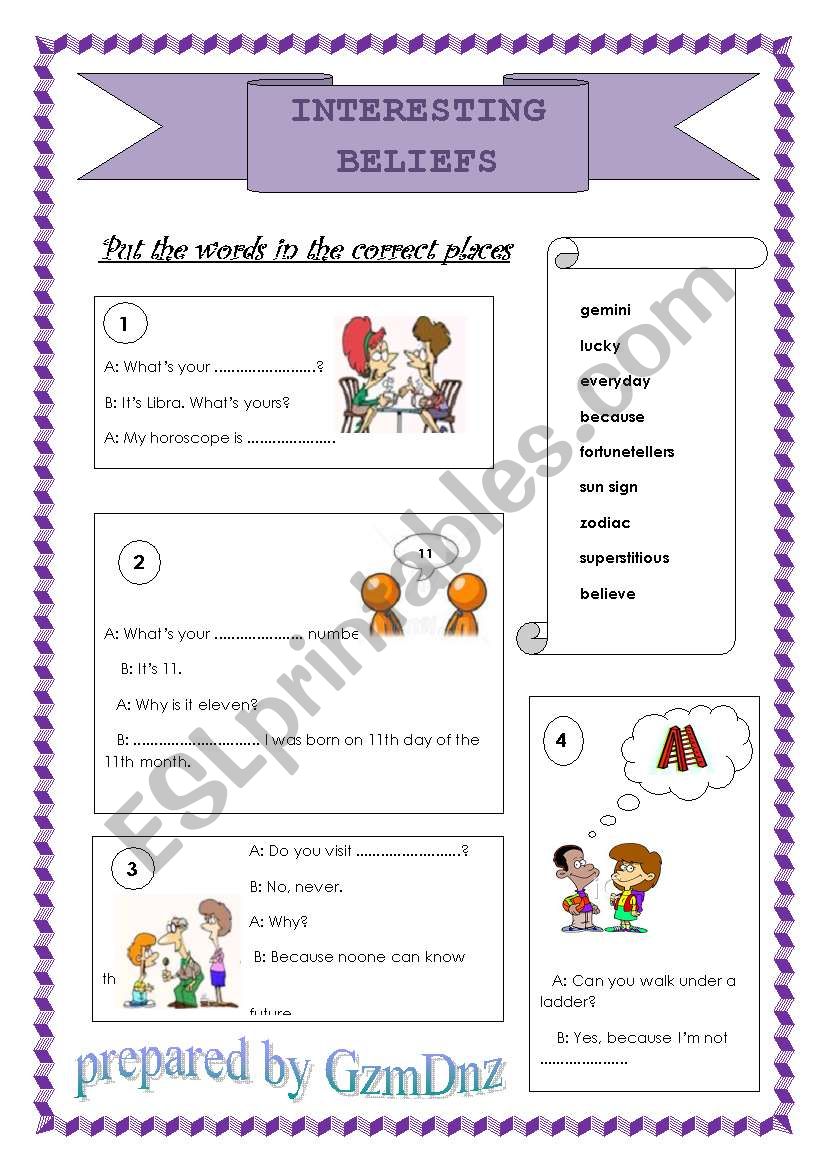 Interesting Beliefs worksheet
