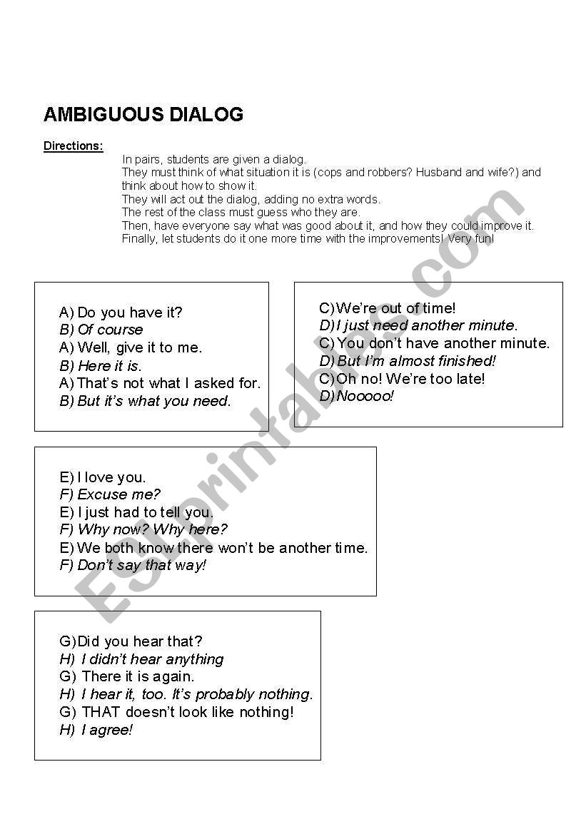 Improv - Ambiguous Dialogs worksheet