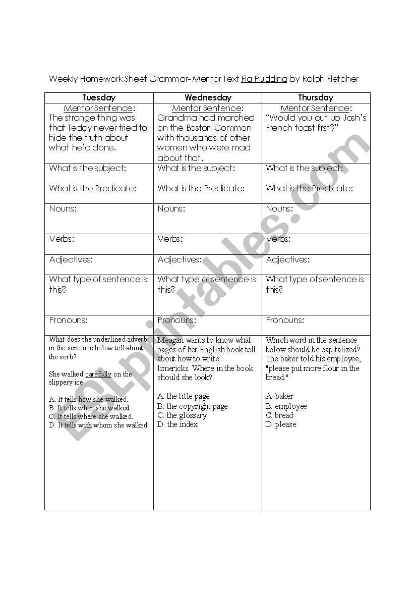 Grammar identification sentences