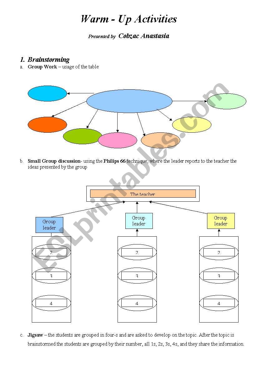 Warm-Up activities worksheet