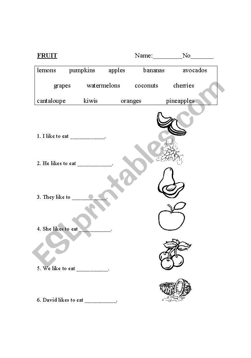 Fruit worksheet