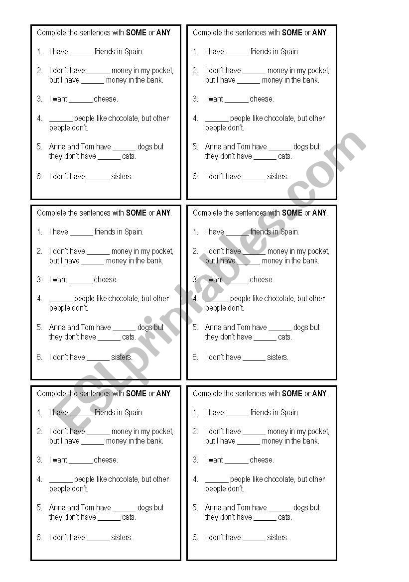 Exercises with SOME and ANY worksheet