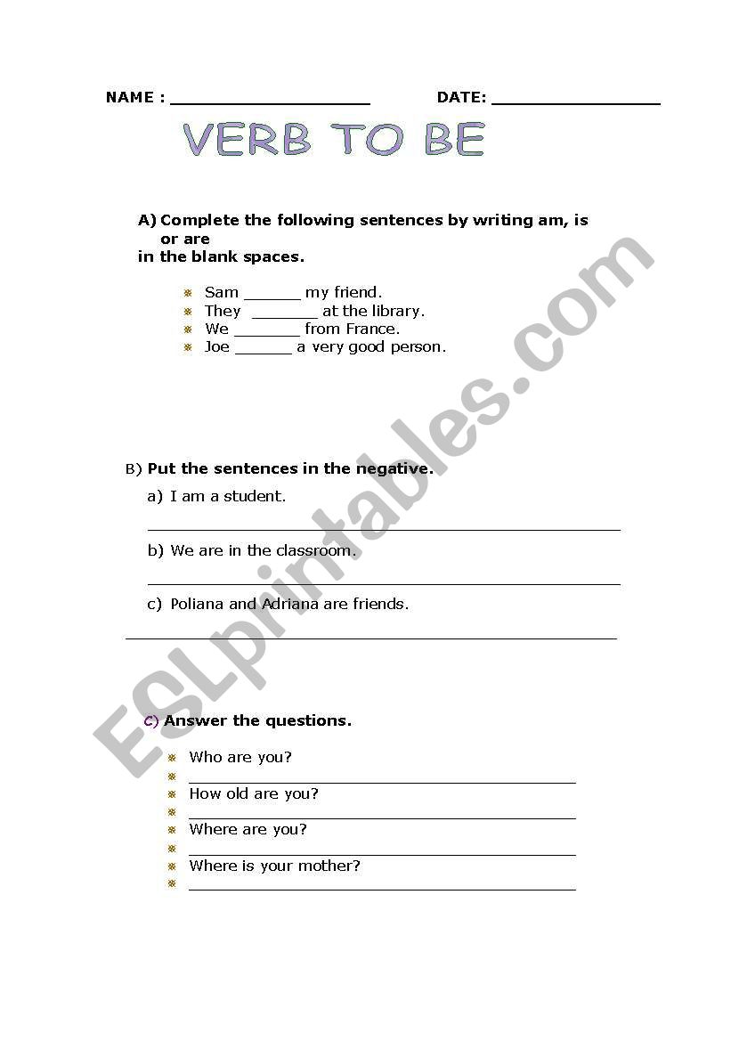 Verb To Be worksheet