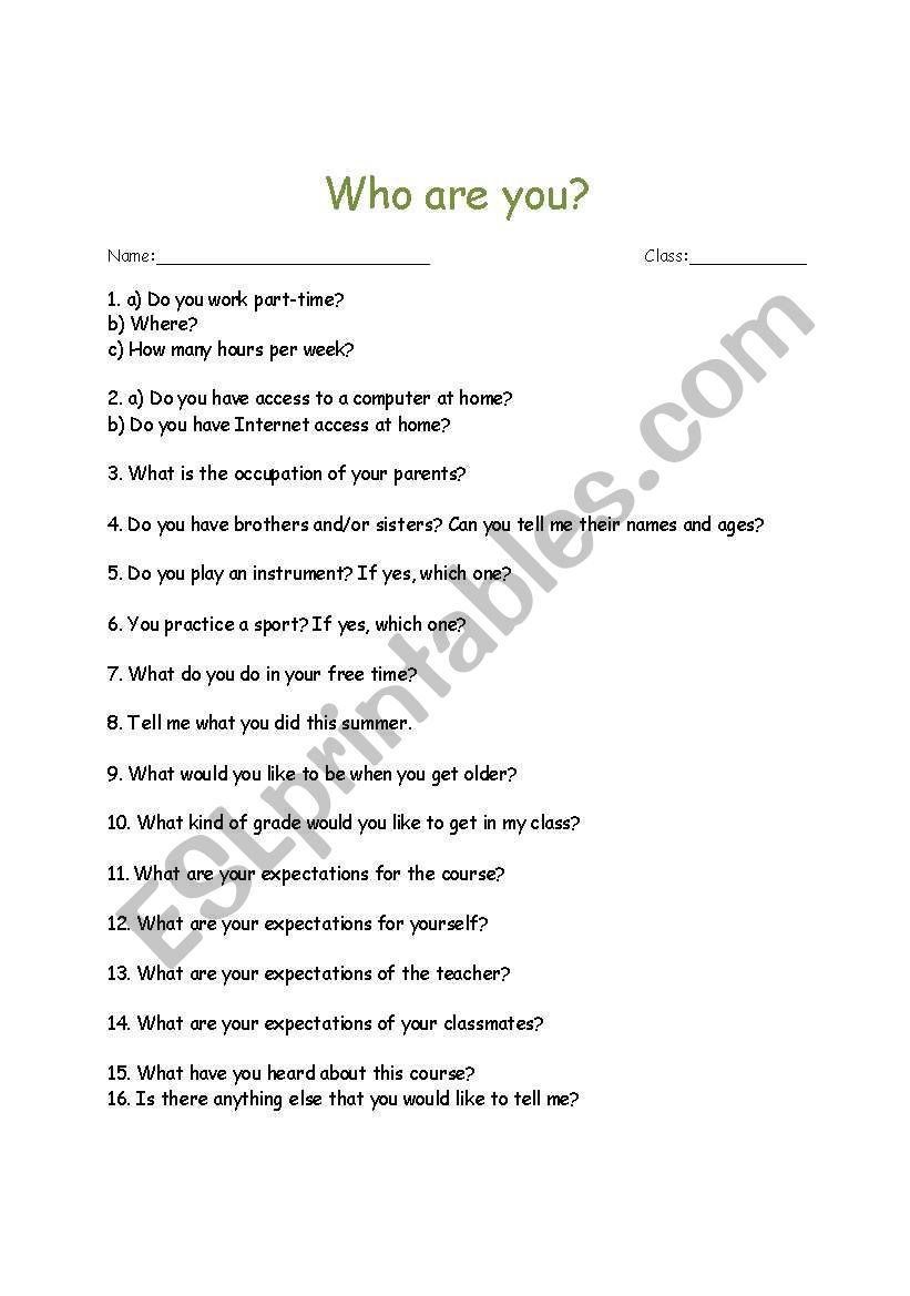 Who are you activity- Good for the first day of school