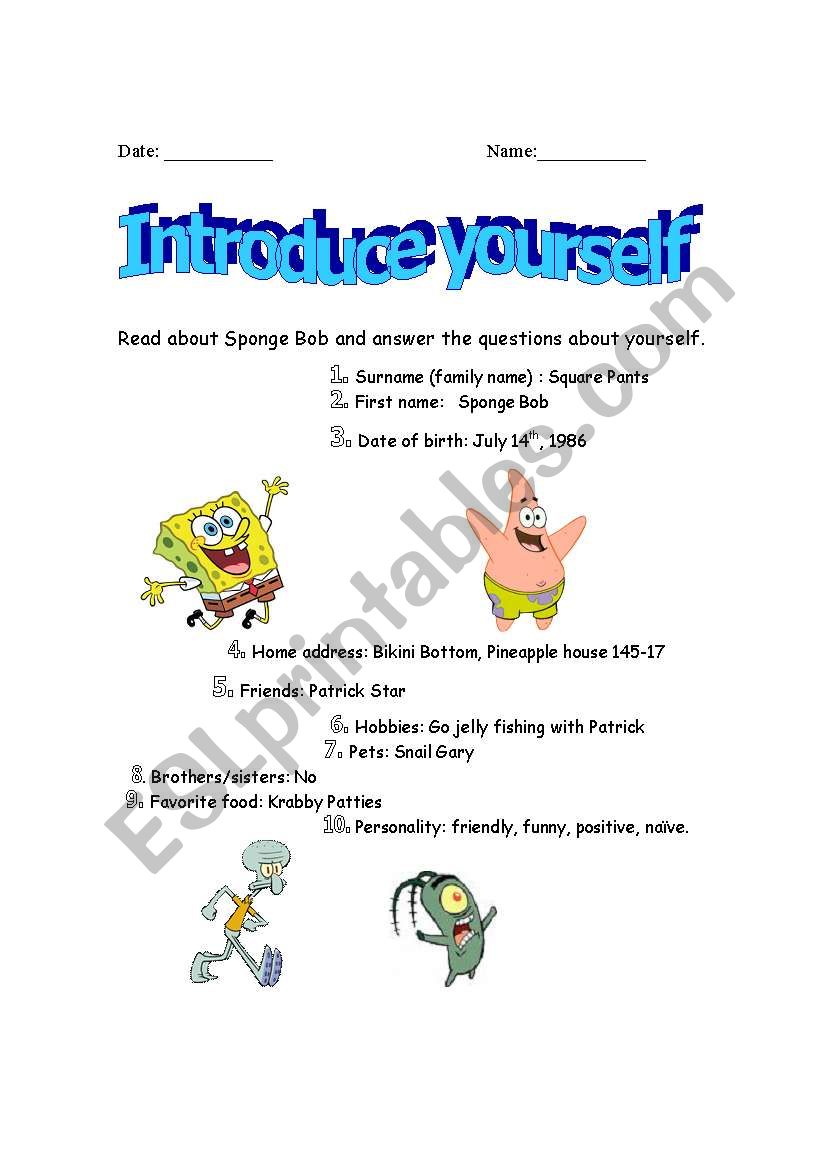  Introduce yourself worksheet
