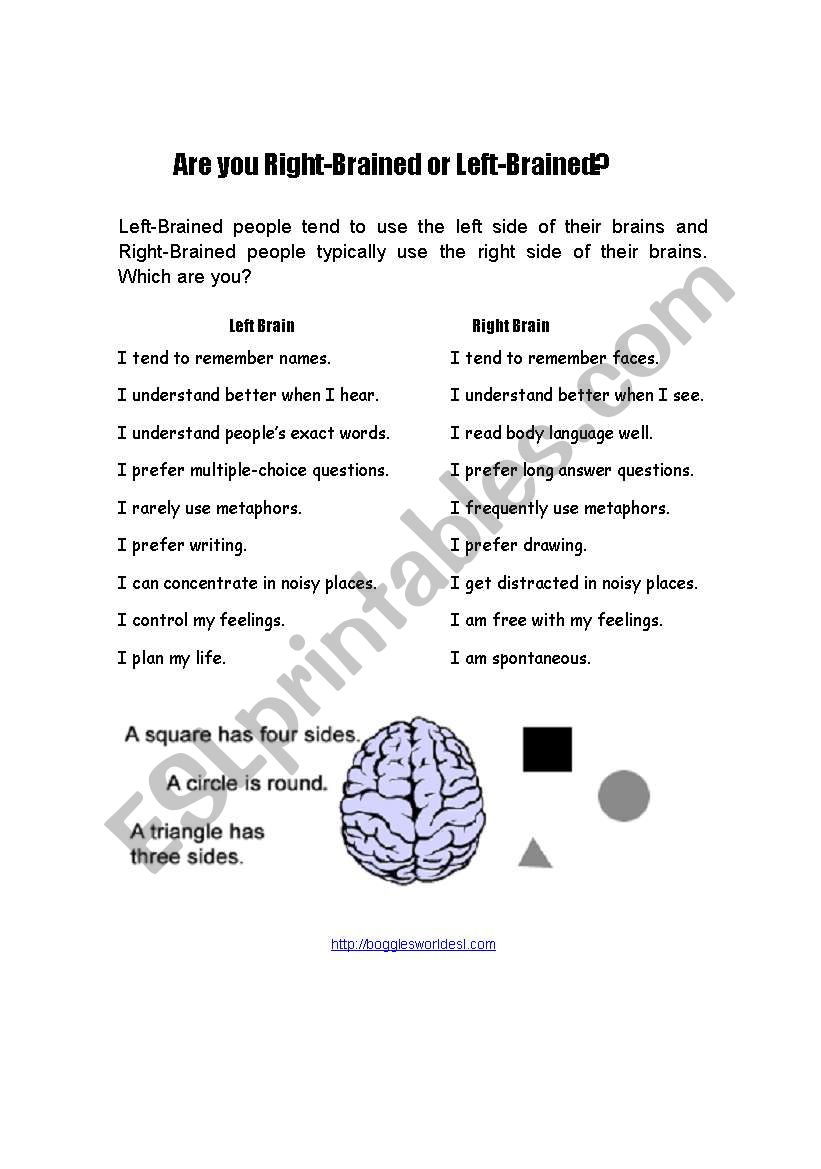 are you right handed? worksheet