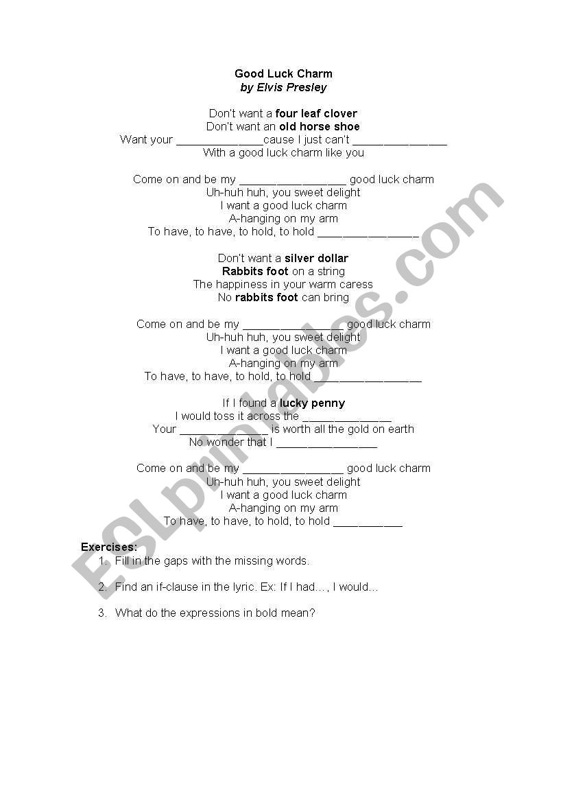 Good Luck Charm worksheet