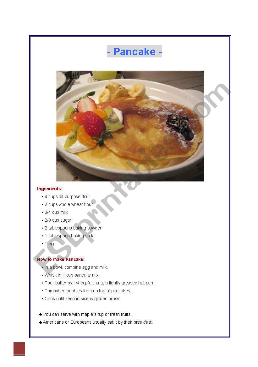 English cook recipe worksheet