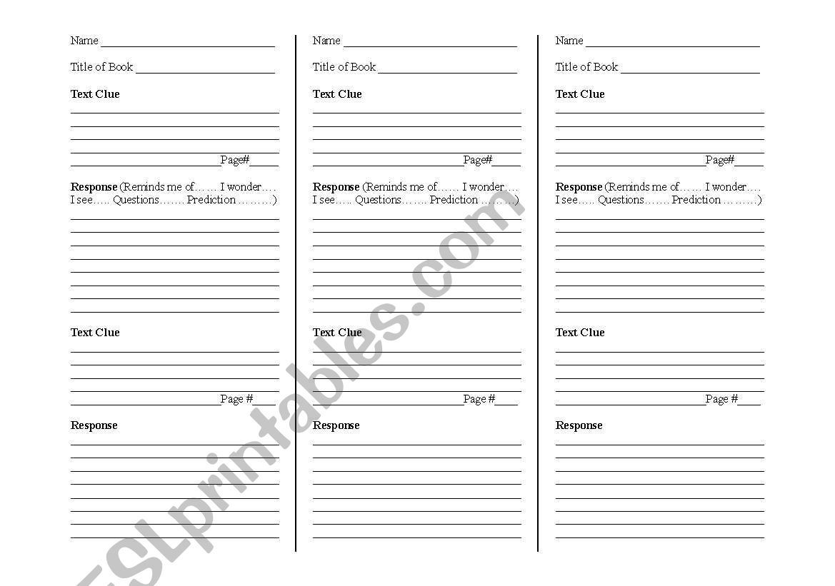 Interactive Reading Bookmarks worksheet