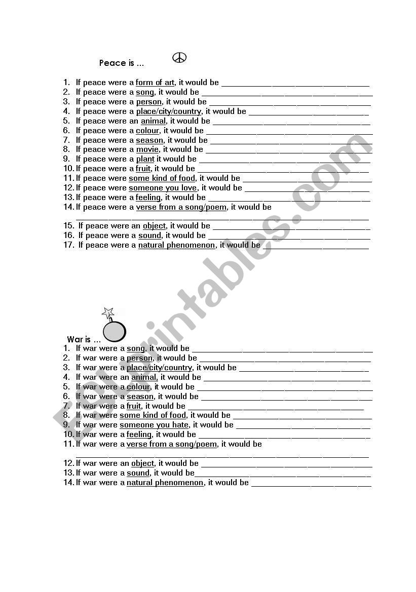 Peace and War worksheet