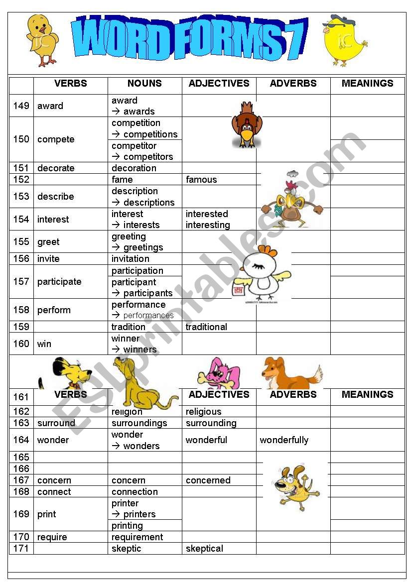 WORD FORMS worksheet