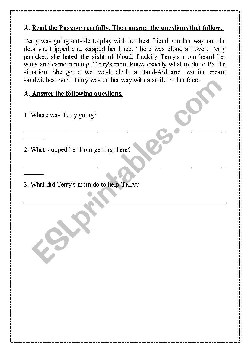 Reading comprehansion worksheet