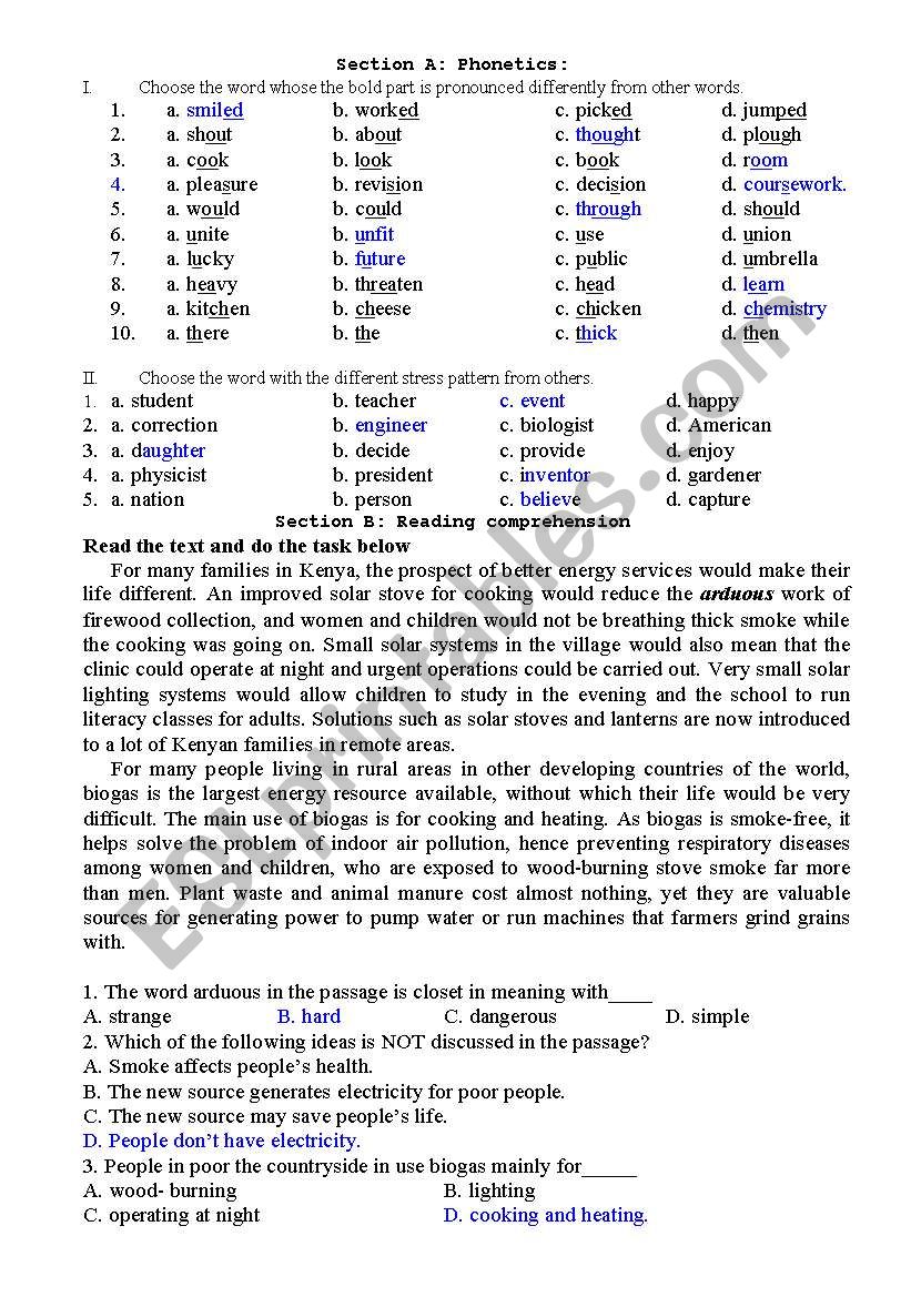test  worksheet