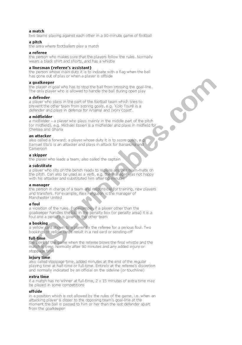 football worksheet