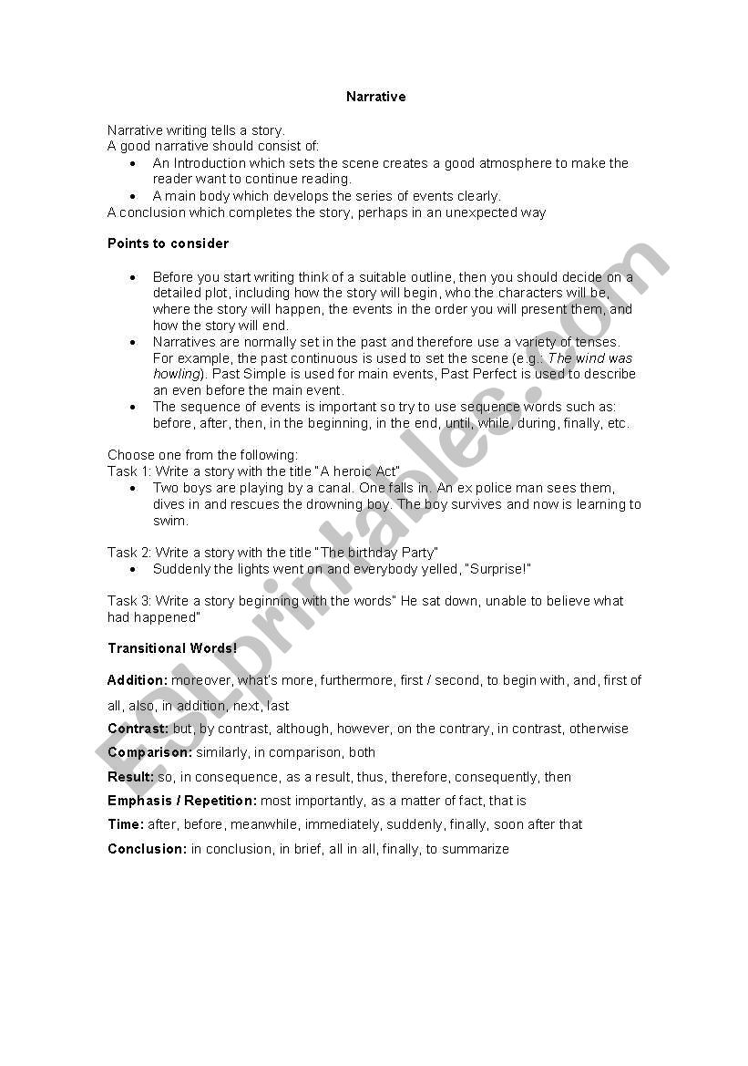 Narrative writing worksheet