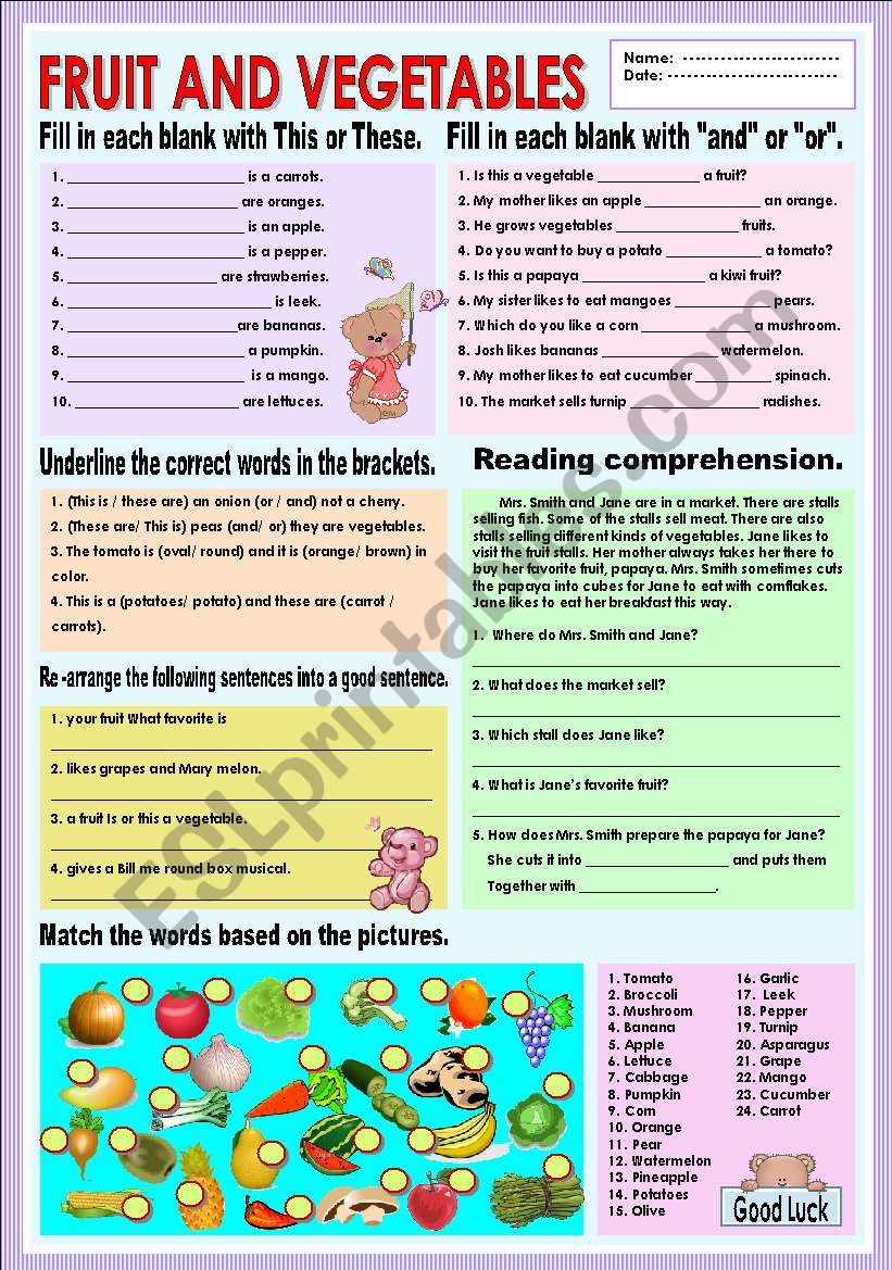 Fruit and vegetables worksheet