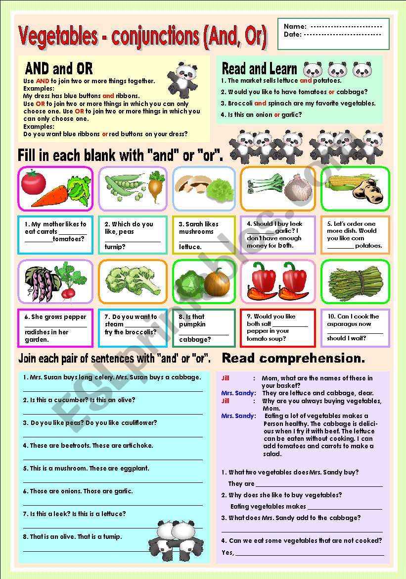 Vegetables - conjunction (And,Or)