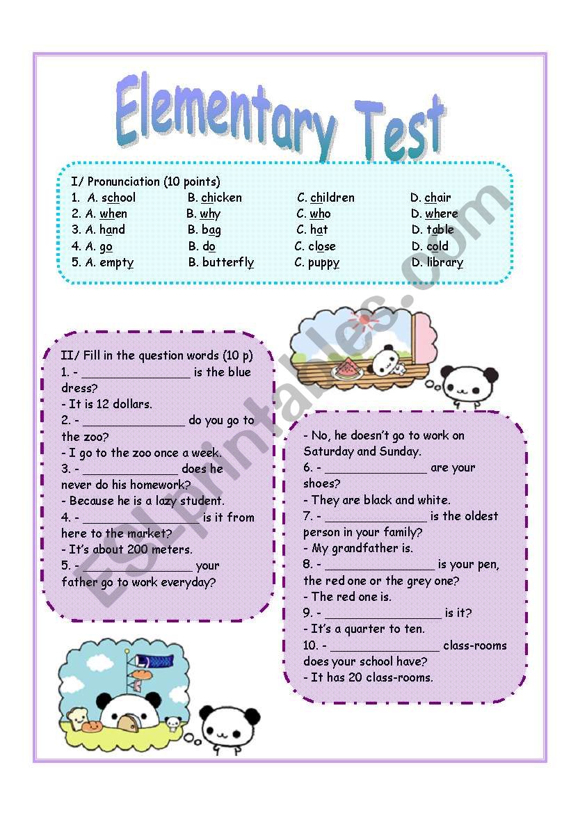 Elementary Test worksheet