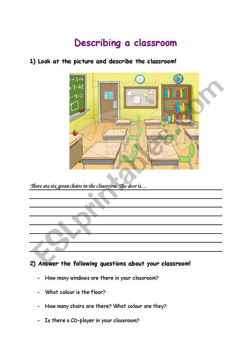 classroom description  worksheet