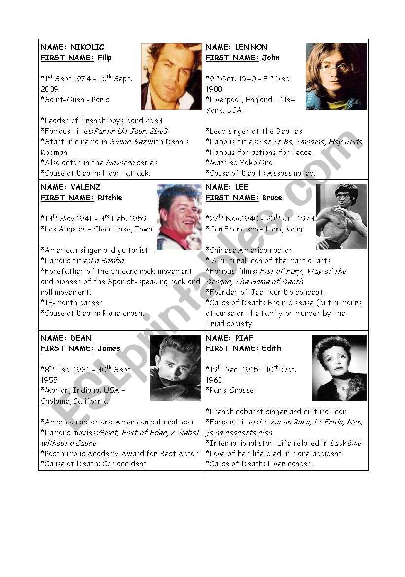 Oral expression 3 Biographies worksheet