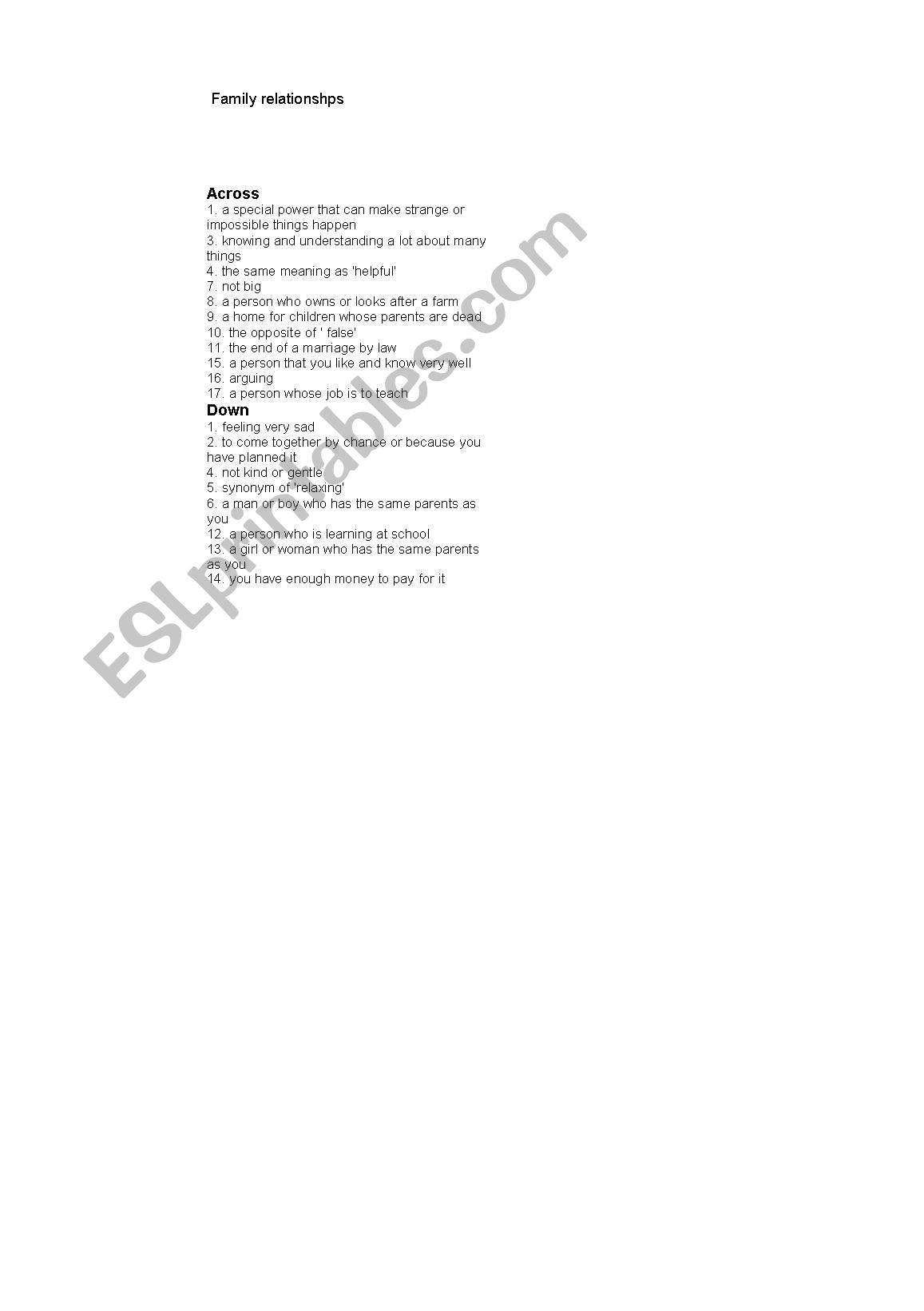 crossword worksheet